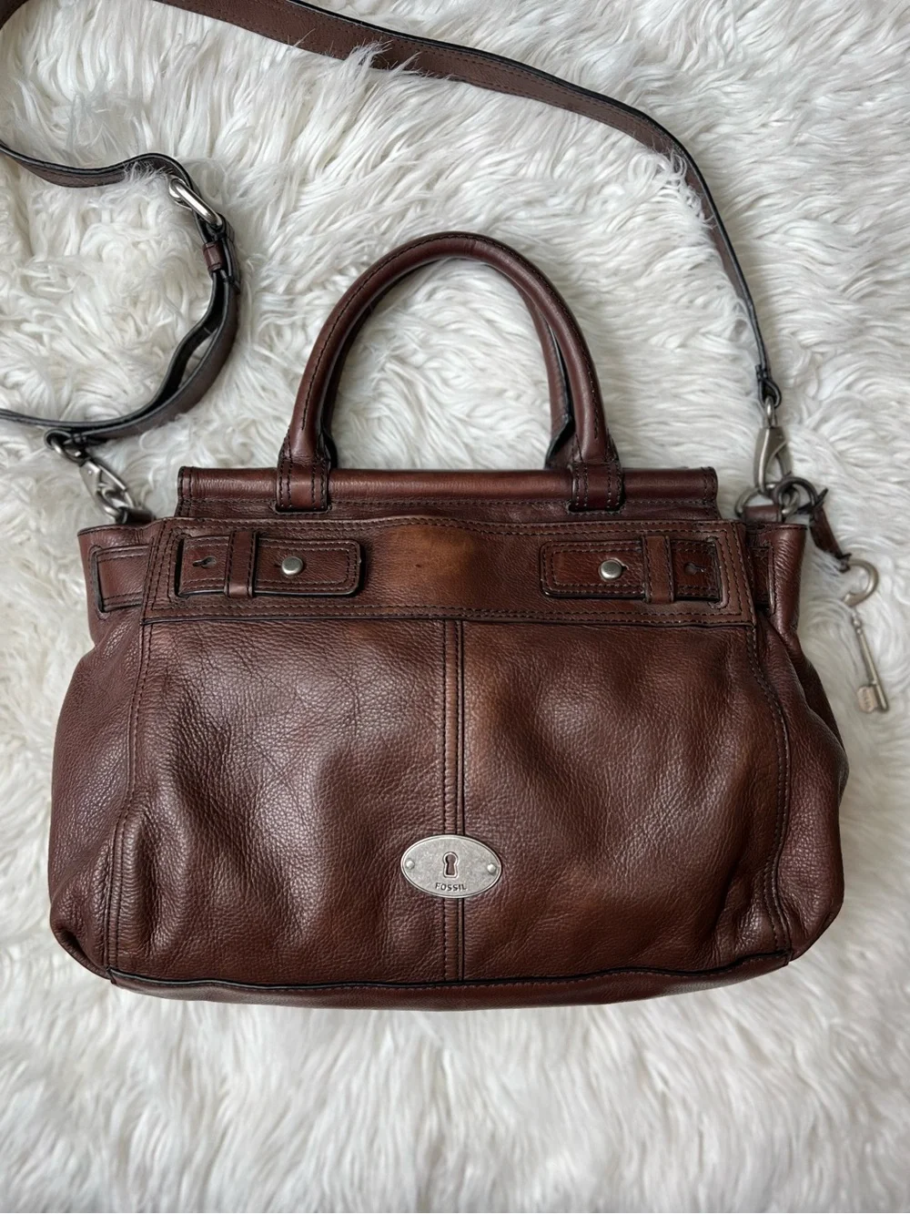 Y2K Fossil Maddox Large Leather Satchel Dark Chocolate Shoulder Crossbody Bag 🤎